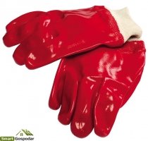 Перчатки кислотостойкие, х/б трикотаж, полное ПВХ покрытие, вязаный манжет (красные),10,5