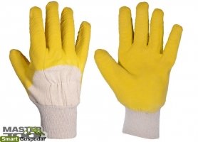 Перчатки стекольщика х/б ткань с латексным ребристым покрытием (желтые), 10,5